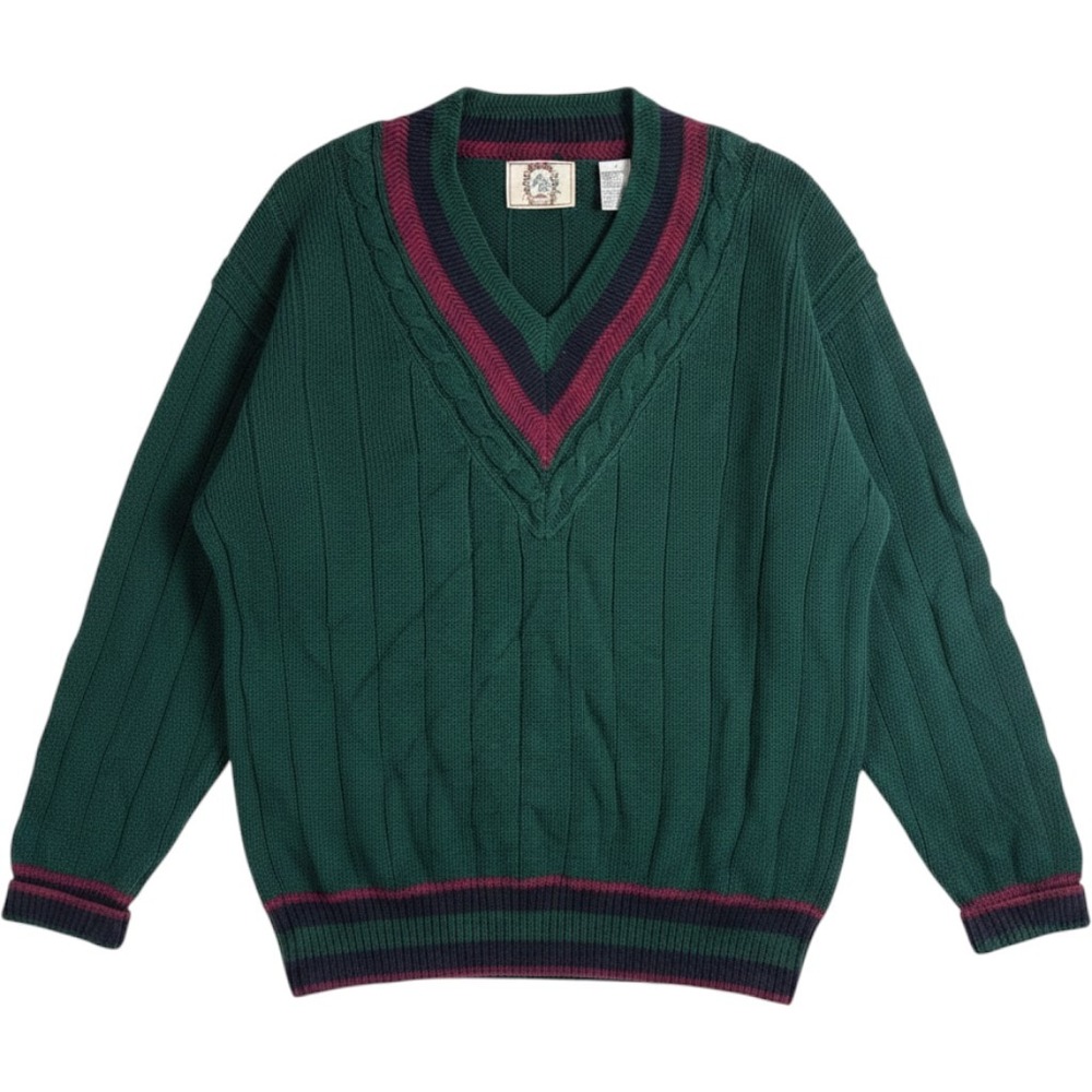 Sears Roebuck & Co Vintage V-Neck Cable Knit Sweater Mens Medium Green T05-294